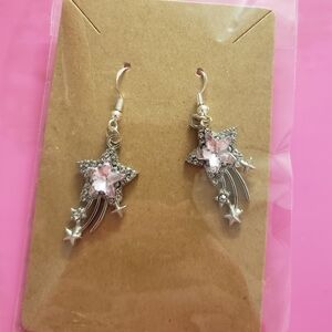 Star Dangle Earrings with Pink Accents